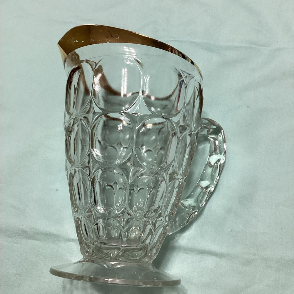 Jeannette Glass Thumbprint Gold Rim Pouring Juice Pitcher